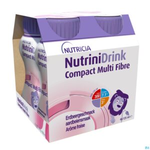 Packshot Nutrinidrink Compact Multi Fibre Aardbei 4x125ml