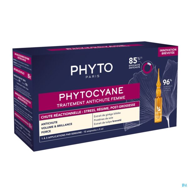 Packshot Phytocyane Traitement Chute Reactionnel. Amp12x5ml