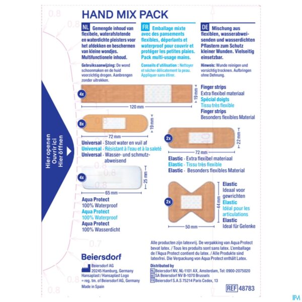 Packshot Hansaplast Pleisters Hand Mix Pack Strips 20