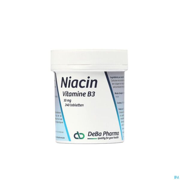 Packshot Niacin 10mg Caps 240 Deba