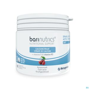Packshot Barinutrics Calciumcitraat Kers + K2 Kauwtabl 90