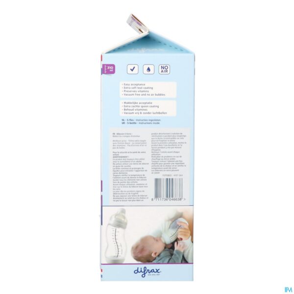 Packshot Difrax S-fles Breed Glas Wit 310ml