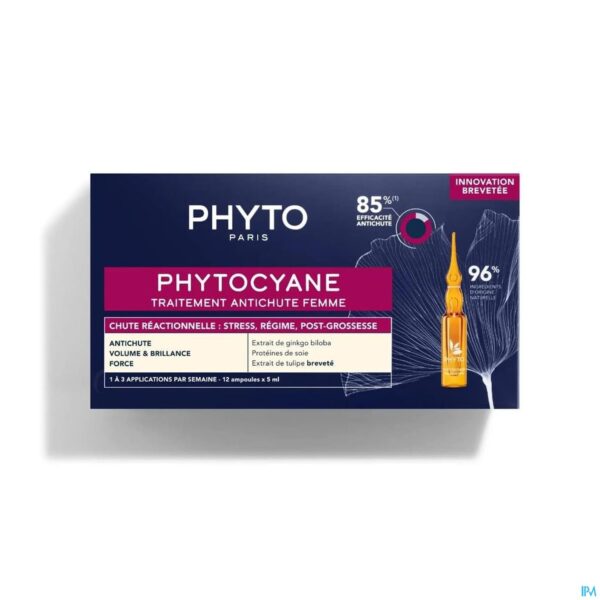 Packshot Phytocyane Traitement Chute Reactionnel. Amp12x5ml