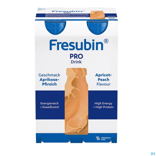 Packshot Fresubin Pro Drink Abrikoos Perzik Fl 4x200ml