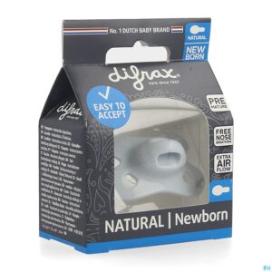 Packshot Difrax Fopspeen Natural Newborn Uni/pure Blauw/ice