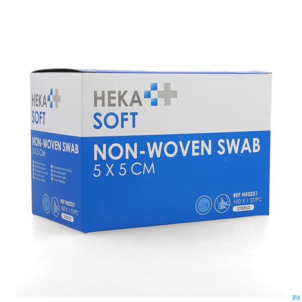 Packshot Hekasoft Kompres Non-wov. Steriel 5x 5cm 1x100