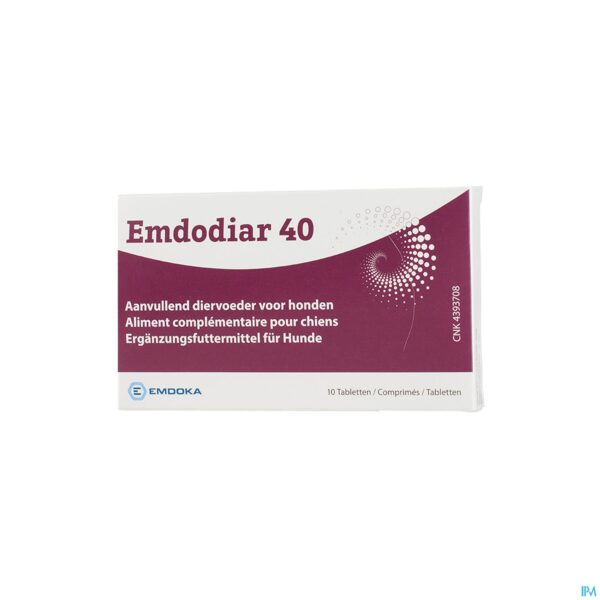 Packshot Emdodiar 40 Aanvullend Diervoed. Hond Comp 10