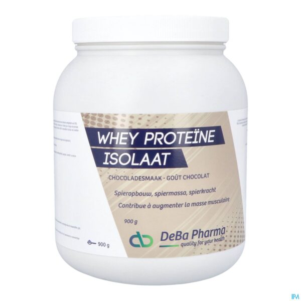 Packshot Whey Proteine Isolaat Chocolade 900g Deba