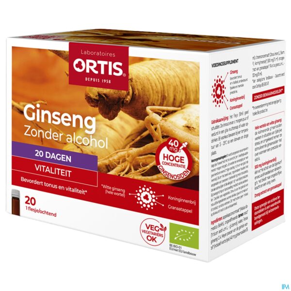 Packshot Ortis Ginseng Bio Z/alcohol 20x15ml