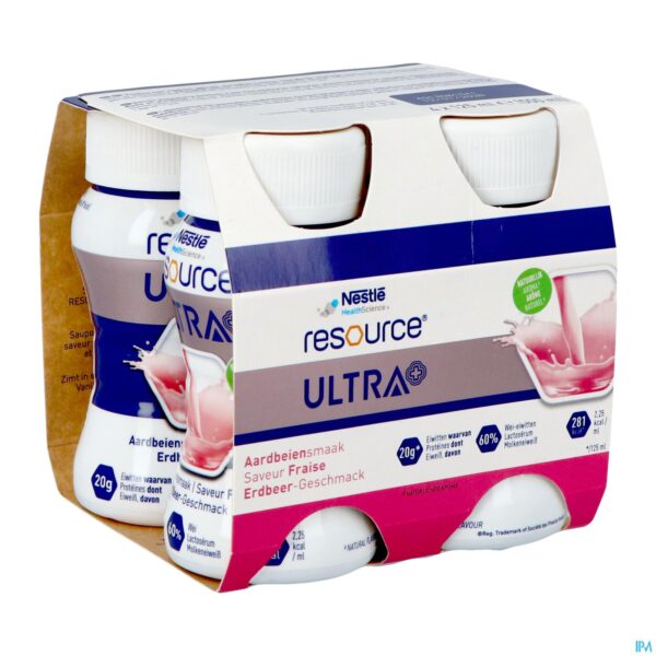 Packshot Resource Ultra+ Aardbeiensmaak 4x125ml