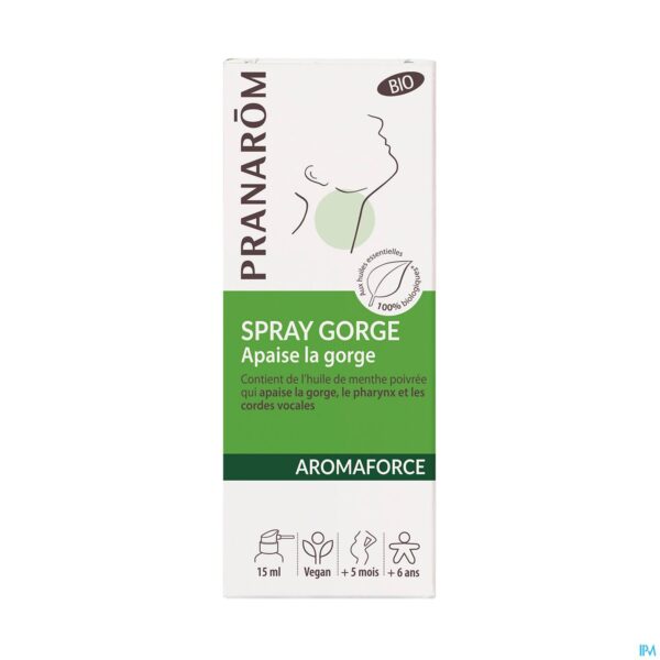 Packshot Pranarom Aromaforce Verzacht. Keelspray Bio 15ml
