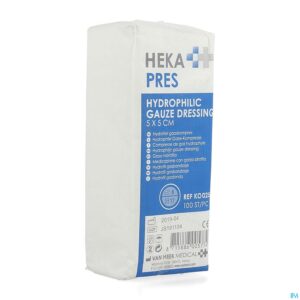 Packshot Hekapres Gaas Hydrof. 5x5cm 8lag. 100