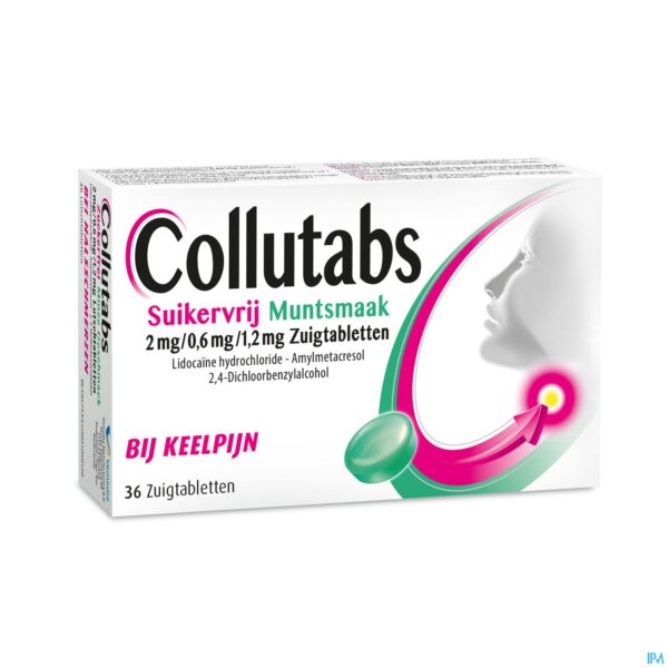 Packshot Collutabs Suikervrij Munt 2mg/0,6mg/1,5mg Past. 36