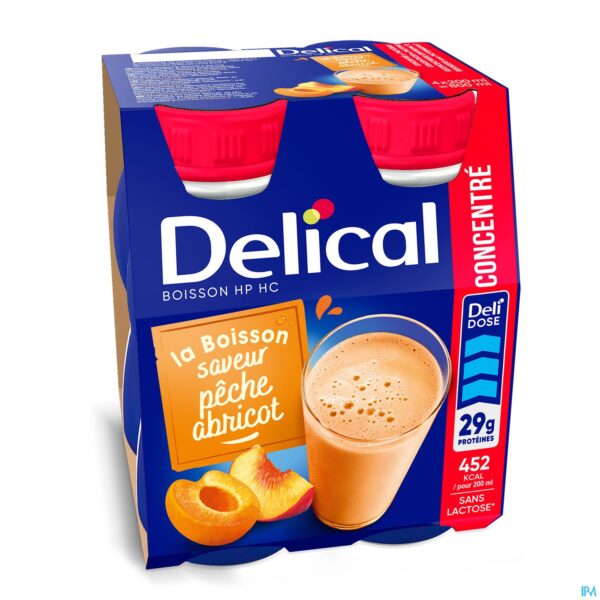 Packshot Delical Hp Hc Drank Geconc. Perzik Abrik. 4x200ml
