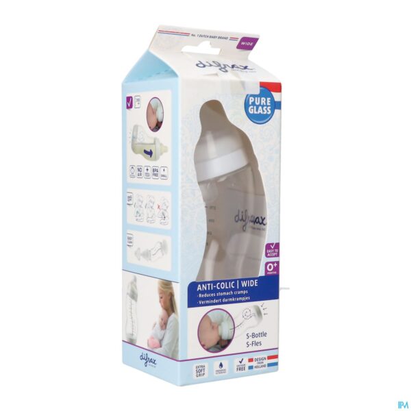 Packshot Difrax S-fles Breed Glas Wit 310ml