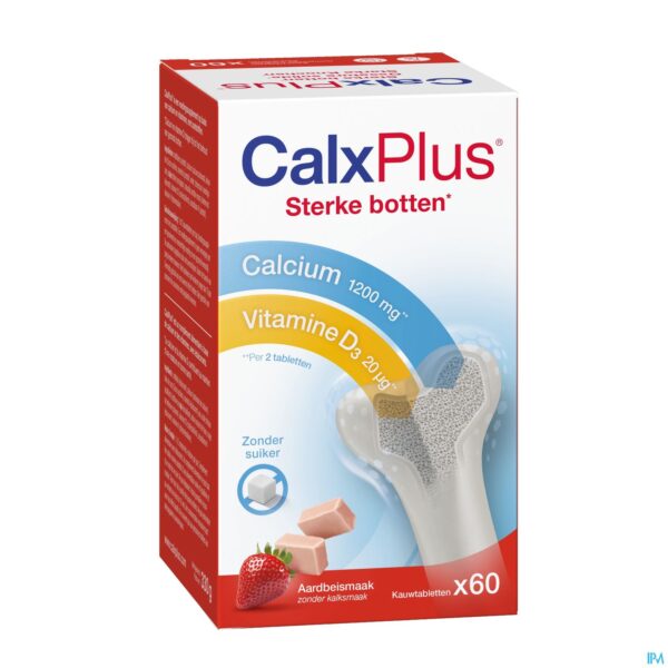 Packshot Calxplus Aardbei Kauwtabl 60 Packshot Calxplus Aardbei Kauwtabl 60