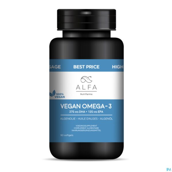 Packshot Alfa Vegan Omega-3 Algenolie Softgel 90