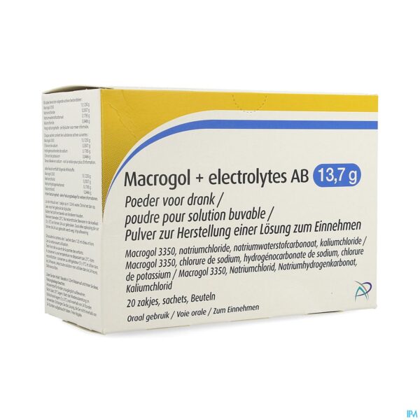 Packshot Macrogol+electrolytes AB 13,7g Pdr Opl Zakje 20