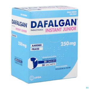Packshot Dafalgan Instant Junior Aardbei 250mg Gran Zakje20
