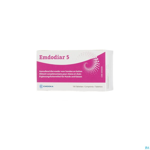 Packshot Emdodiar 5 Aanvullend Diervoed. Hond&kat Comp 100