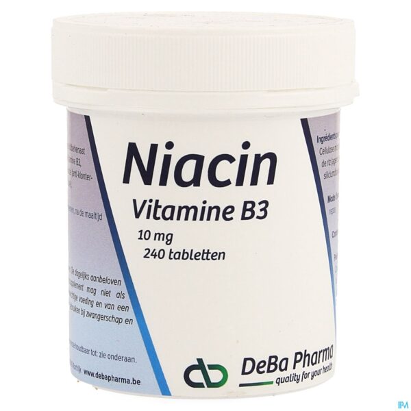Packshot Niacin 10mg Caps 240 Deba