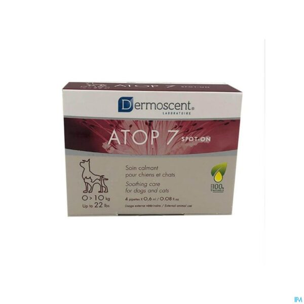 Packshot Dermoscent Atop 7 Spot On Hond Kat 1-10kg 4x0,6ml