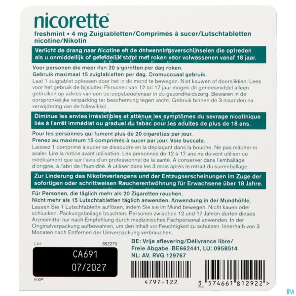 Packshot Nicorette Freshmint 4mg Zuigtabl Z/suiker 80 Nf