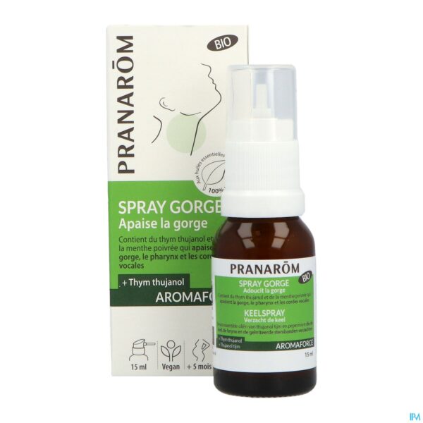 Productshot Pranarom Aromaforce Verzacht. Keelspray Bio 15ml