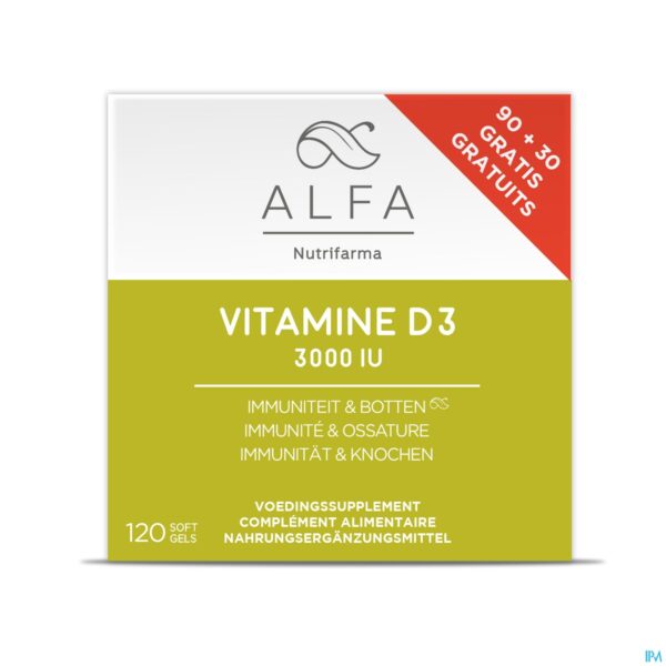 Packshot Alfa Vitamine D3 3000iu Softcaps 120 Packshot Alfa Vitamine D3 3000iu Softcaps 120