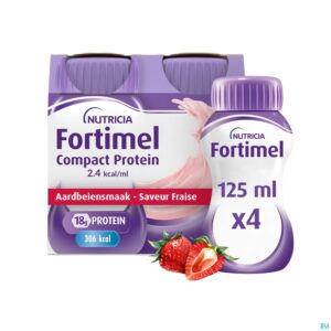 Packshot Fortimel Compact Protein 2.4kcal Aardbei 4x125ml