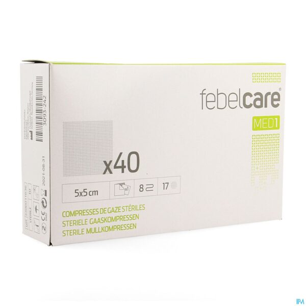 Packshot Febelcare Med1 Steriele Gaaskompres 5,0x5,0cm 40x1