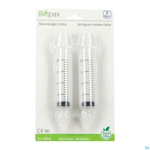 Packshot Biopax Neusreiniger Baby 4m+ 2x20ml + 2 Neusstuk.