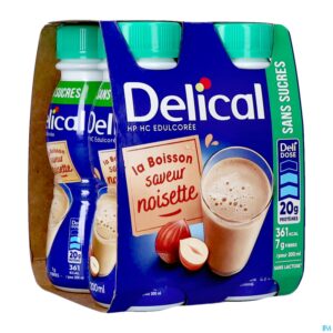 Packshot Delical Melkdrank Z/suiker Hazelnoot 4x200ml