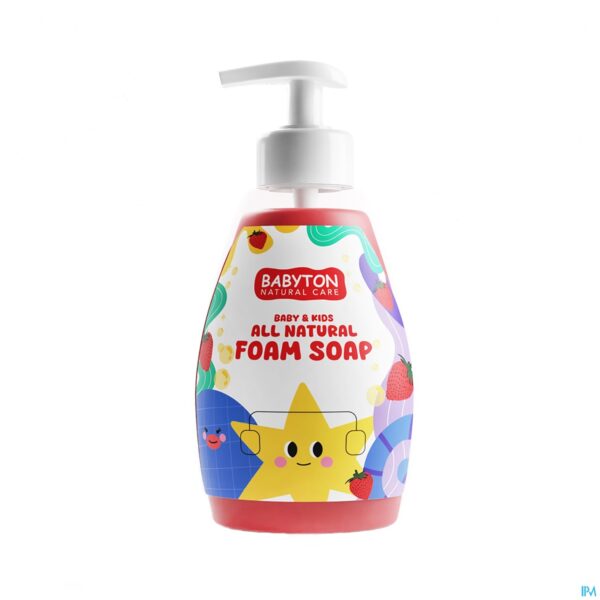 Packshot Babyton Natuurlijke Schuim. Handzeep Aardbei 350ml