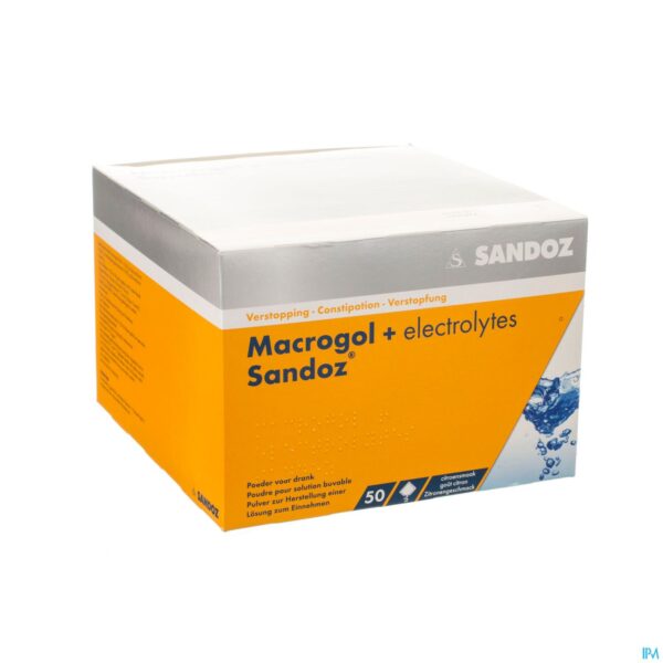 Packshot Macrogol + Electr Sandoz Pdr Ciroensmaak 50x13,7g
