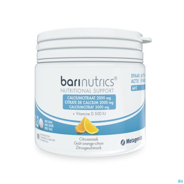 Packshot Barinutrics Calciumcitraat Citrus Kauwtabl 90