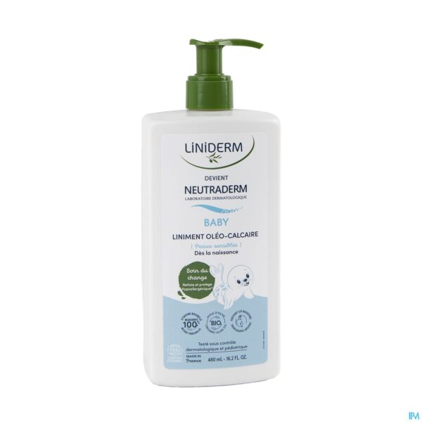 Packshot Neutraderm Baby Bio Liniment Pompe 480ml
