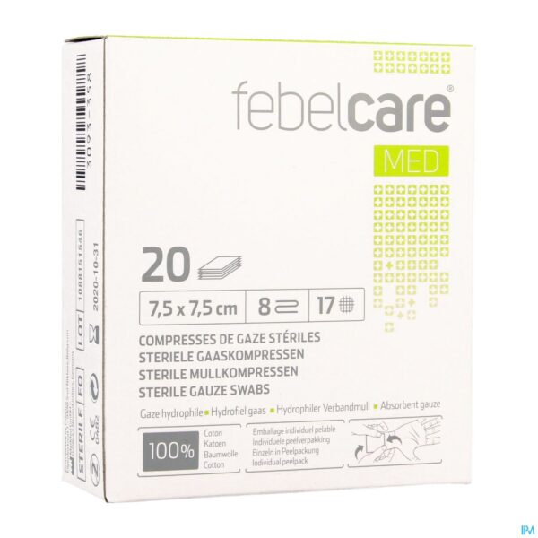 Packshot Febelcare Med1 Steriele Gaaskompres 7,5x7,5cm 20x1