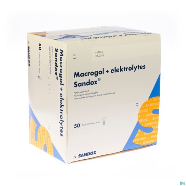 Packshot Macrogol + Electr Sandoz Pdr Ciroensmaak 50x13,7g