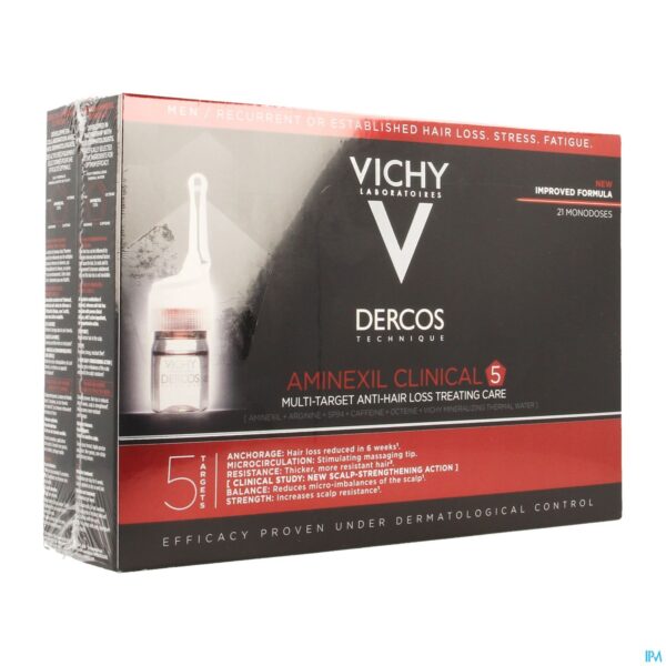 Packshot Vichy Dercos Aminexil Clinical 5 Men Amp 21x6ml