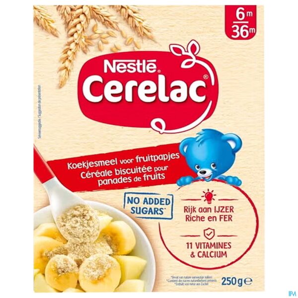 Packshot Nestle Cerelac Koekjesmeel Fruitpapjes 250g
