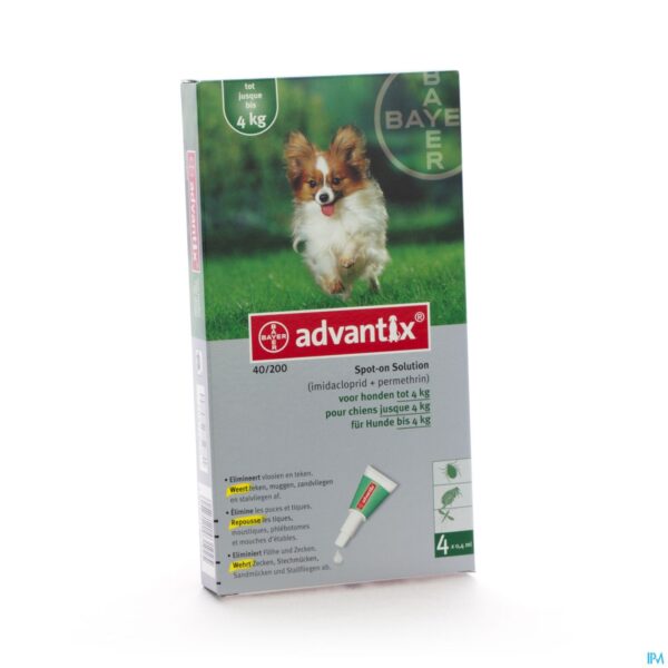 Packshot Advantix 40/ 200 Honden < 4kg Fl 4x0,4ml