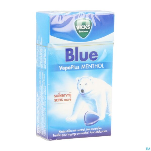 Packshot Vicks Past Blauw Z/suiker 40g Box