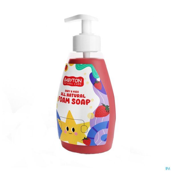 Packshot Babyton Natuurlijke Schuim. Handzeep Aardbei 350ml