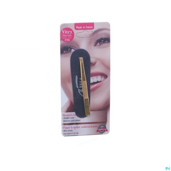 Packshot Epileerpincet Recht Inox Verguld