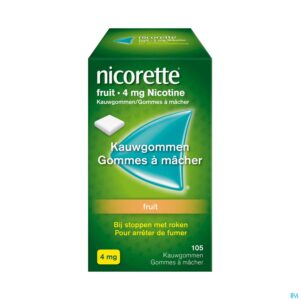 Packshot Nicorette Fruit Kauwgom Suikervrij 105x4mg