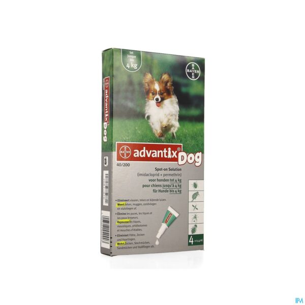 Packshot Advantix 40/ 200 Honden < 4kg Fl 4x0,4ml