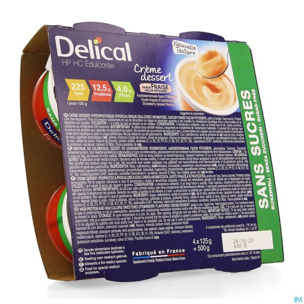 Packshot Delical Creme Dessert Hp-hc Z/suik. Aardbei 4x124g