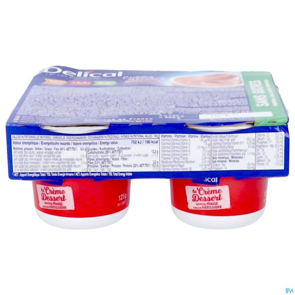 Packshot Delical Creme Dessert Hp-hc Z/suik. Aardbei 4x124g