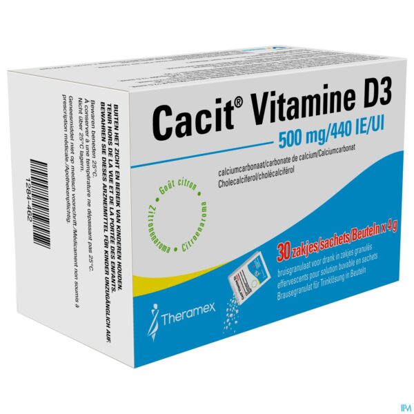 Packshot Cacit Vit. D3 500mg/440ie Bruisgranul. Zakje 30